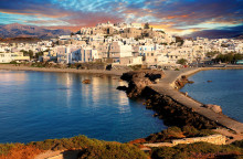 Naxos town at sunset. Greek Cyclades Islands Greece